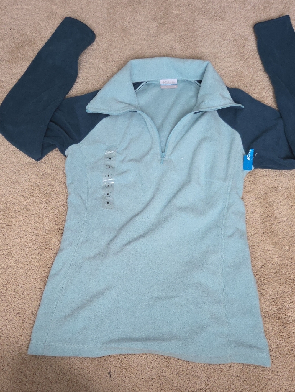 Columbia Light Blue and Navy Quarter-Zip Teddy Fleece Jacket